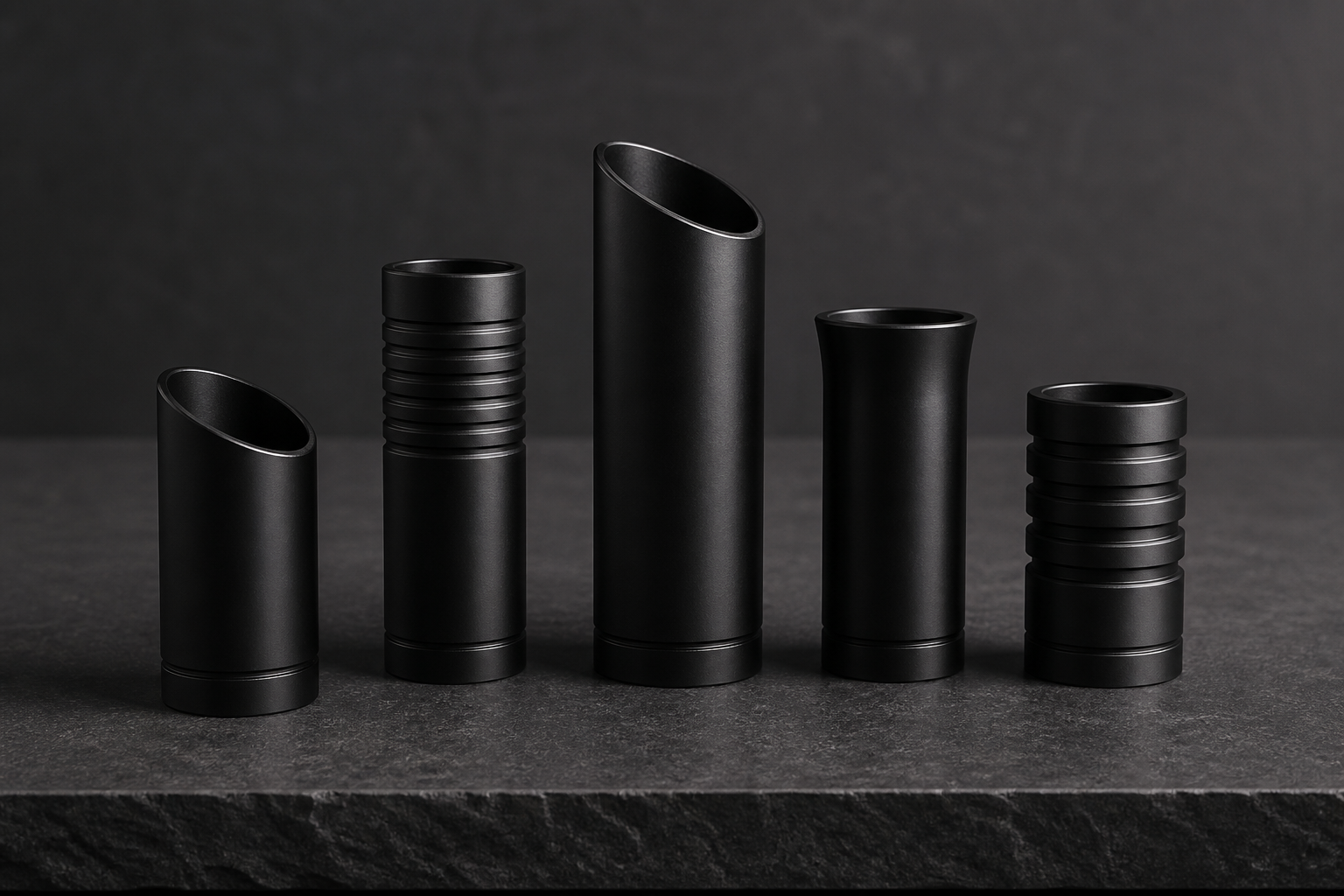 Matte black coated machined cylinders