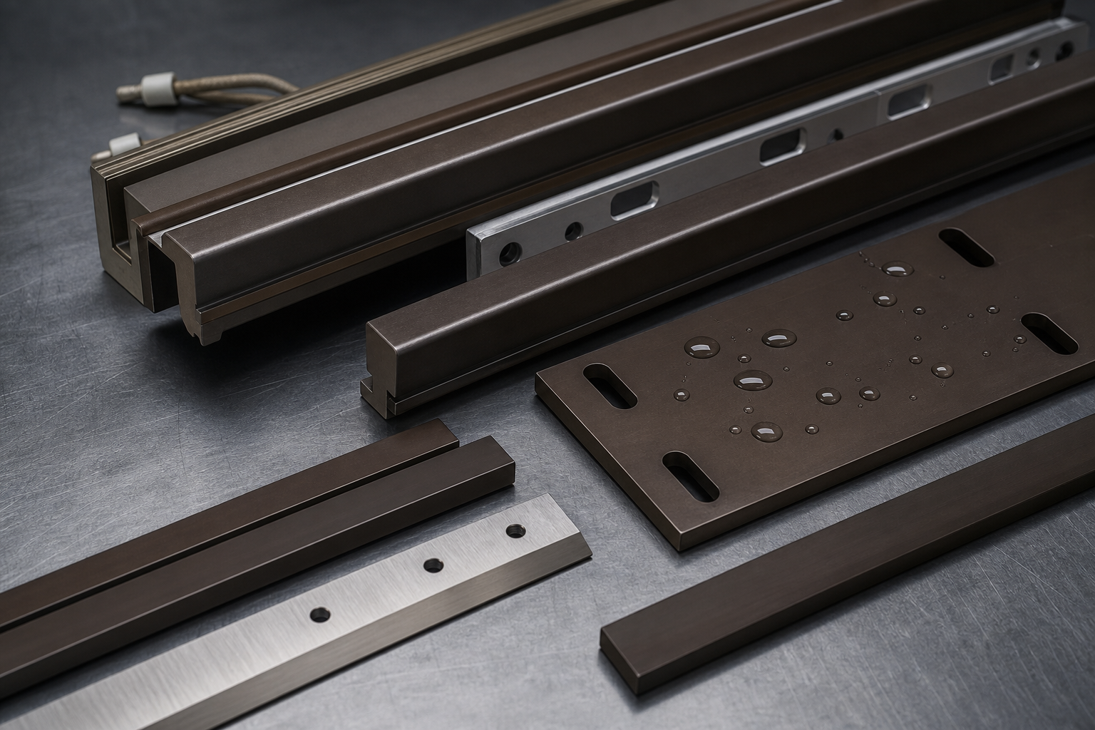 Heat-seal bars, plates, and knives with water beading on a coated plate